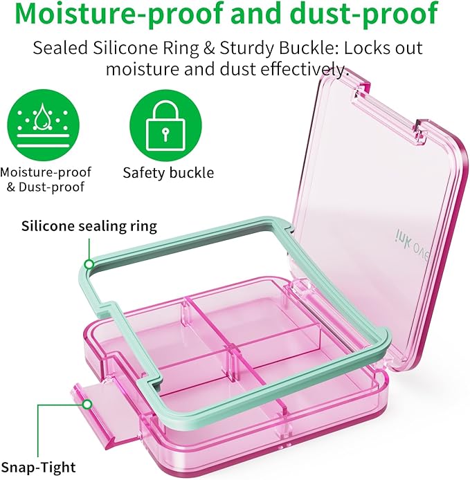 Small Pill Box, Travel Pill Organizer, Small Pill Case, Pill Container for Purse 4 Compartments, Daily Compact Travel Medicine Holder for Vitamins Medication (Pink)