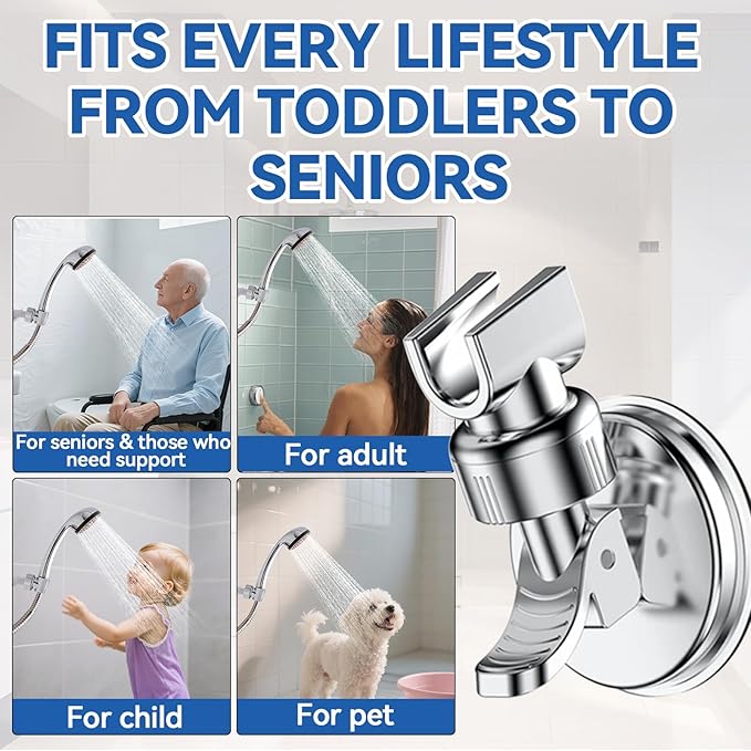 Adjustable Shower Head Holder, Bathroom Suction Cup Bracket for Handheld Showerhead, Removable Wall Mounted Shower Bracket (Silver) (Silver, 1)