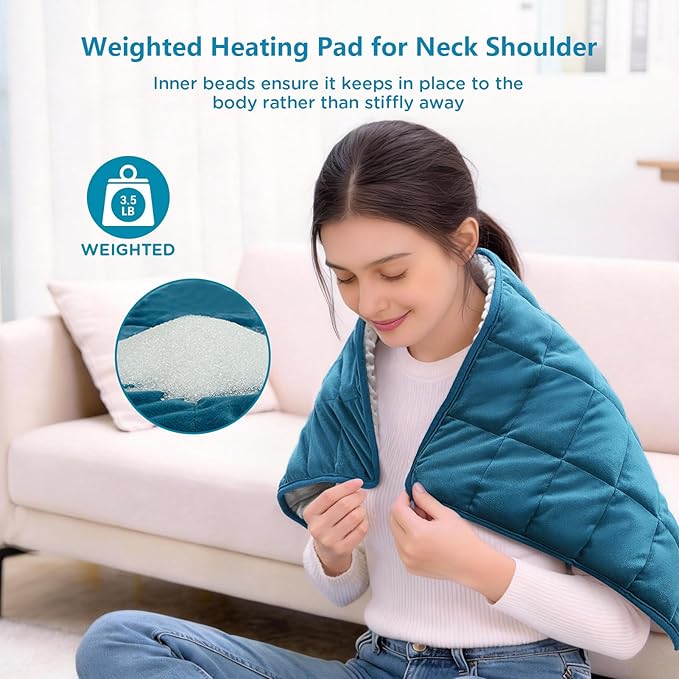 Comfytemp Weighted Heating Pad for Back & Period, FSA Eligible Extra Large Electric Heat Pad, 3.5 lb HSA Approved Neck Shoulder Heated Pad, 2H Auto-Off, 17x33