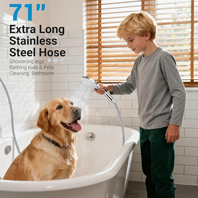 dual shower head with handheld combo,8.6 inch Rainfall showerhead,6 settings hand held shower heads with hose (Chrome)