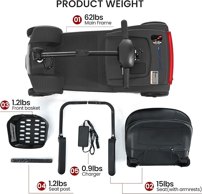 WayCare 15-25 Miles Long Range Mobility Scooter,Weight Capacity 300 LBS+ Powered Mobility Scooters for Seniors, Compact Duty Mobile for Travel with LED Headlight and Detachable Basket(Black)