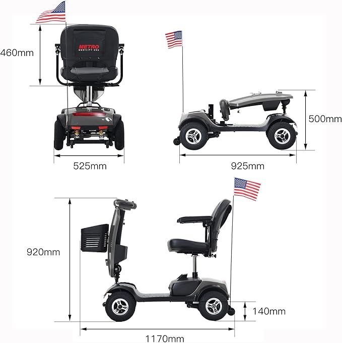 Mobility Scooter for Seniors and Adults Patriot Grey, 300W Powerful Motor, 9” Pneumatic Tires with Rear Suspension, Premium Windshield Design with Cup Holder, 360° Swivel Seat