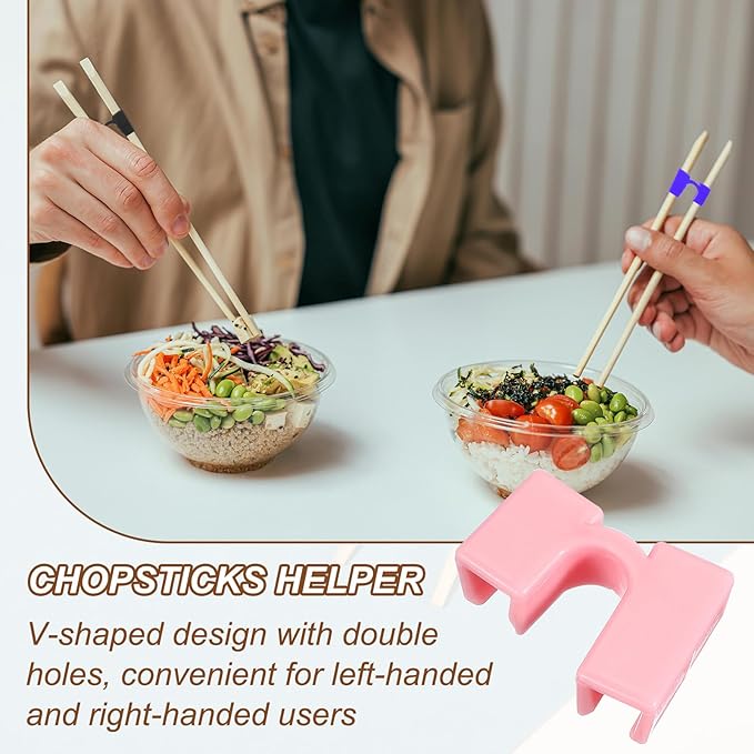 uxcell 10 Pcs Chopsticks Helper, Reusable Training Chopstick Hinges Connector Practice Chop Sticks Helpers for Adult Beginners Learners, Pink