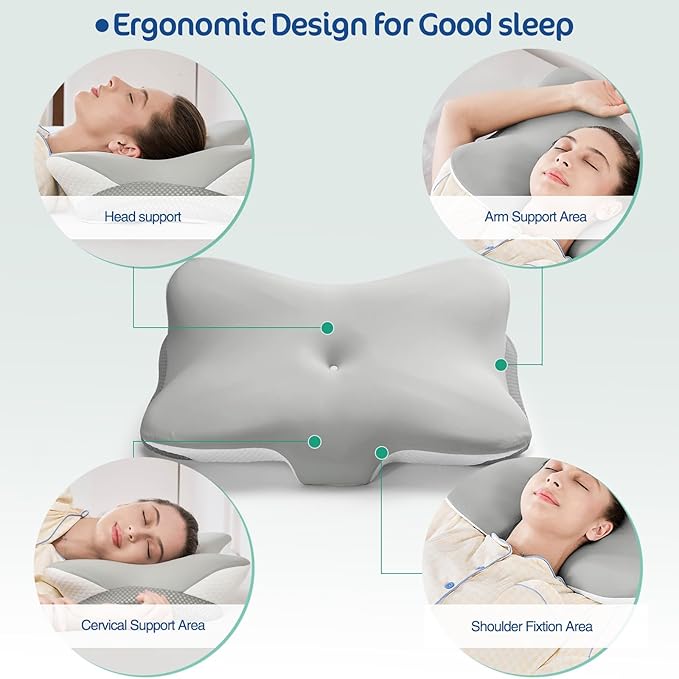JOYENERGY Cervical Pillow for Neck and Shoulder Pain Relief, Ergonomic Memory Foam Contour Pillow with Adjustable Dual Heights, Breathable Pillowcase, Orthopedic Support for Side Back Stomach Sleepers