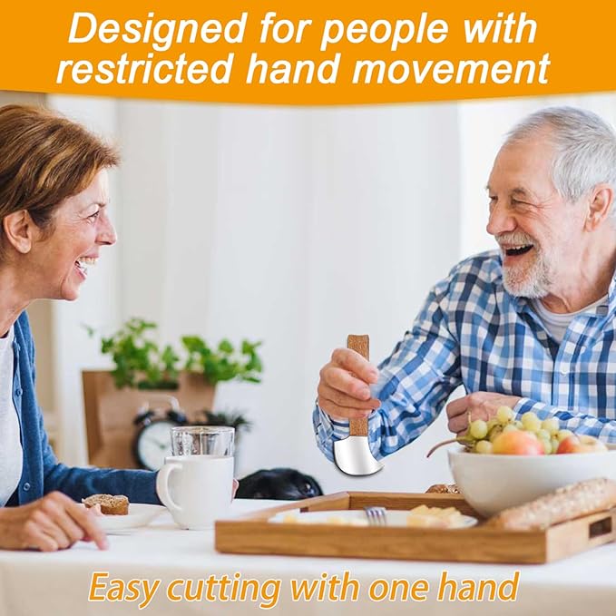 YOTAN Rocker Knife for Disabled, Steak Knives One Handed Gadgets, Curved Knife for Make Salad or Cut Food in Can & Bowl, Adaptive Eating Flatware Helps Hand Tremors, Parkinson, Arthritis, Elderly