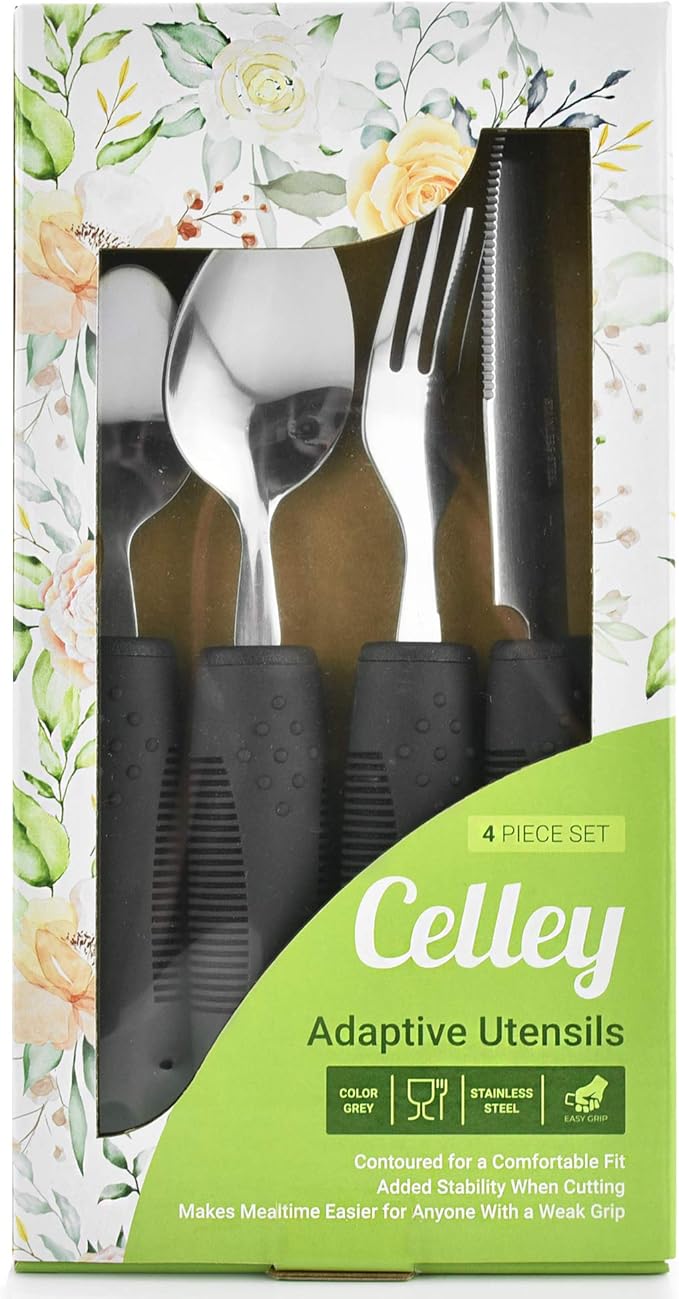Celley Adaptive Utensils for Elderly and Handicapped, Non-Weighted, 4 Pcs Set