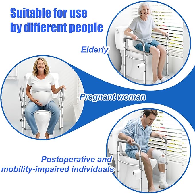 Toilet Seat Risers for Seniors, FSA and HSA Eligible Raised Toilet Seat with Handles, 8-Level Height and 3-Level Width Adjustment, Fits Most Body Sizes and Toilets, for Elderly, Pregnant, and Disabled