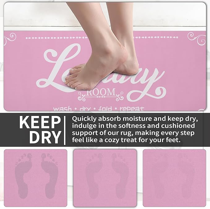 XLHOMO Laundry Room Rug Runner, 17.7"x45" Non Slip Light Pink Laundry Rugs, Farmhouse Washable Floor Laundry Mats for Laundry Room, Mudroom, Kitchen, Washroom, Bathroom, Entryway Area Rugs Decor