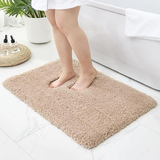 Bathroom Rugs Non Slip Washable 36x24, Ultra Thick Soft Microfiber Absorbent Bath Mats, High Density Foam Latex Non Slip Backing Bath Rugs, Fluffy Floor Carpet for Tub&Shower, Beige