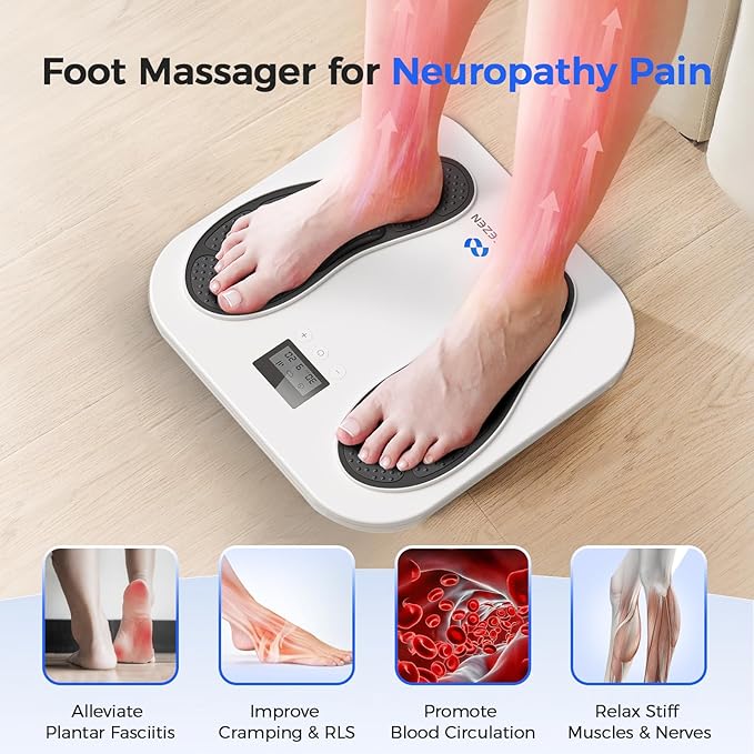 EaseZen Foot Massager for Neuropathy, Rechargeable TENS EMS Foot Stimulator with 10 Modes 20 Intensities, Feet Circulation Stimulator for Neuropathy, Plantar Fasciitis, Gifts for Mom Dad