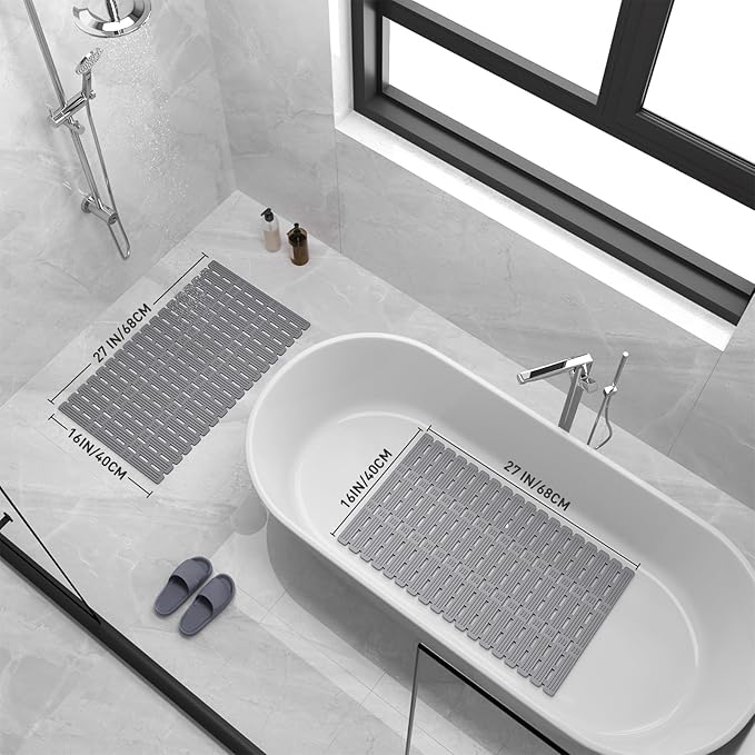 XIYUNTE Shower Mat Non Slip Bath Mat for Tub - 27 X 16 Inch TPE Bathtub Mat Non Slip Shower Mats for Inside Shower, Bath Tub Mat with Powerful Suction Cup, Easy to Cut and Dry, Ink Gray