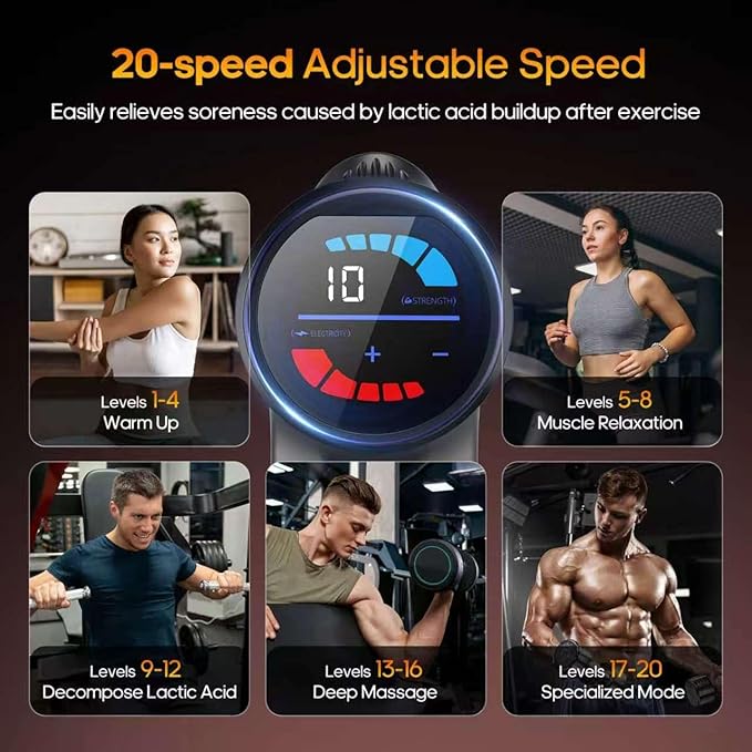 AERLANG Massage Gun, Handheld Electric Deep Tissue Massager Muscle Massager, Portable Percussion Massage Gun 20 Speeds& 6 Massage Heads and Carrying Case Birthday Gifts for Women Men Mom Dad