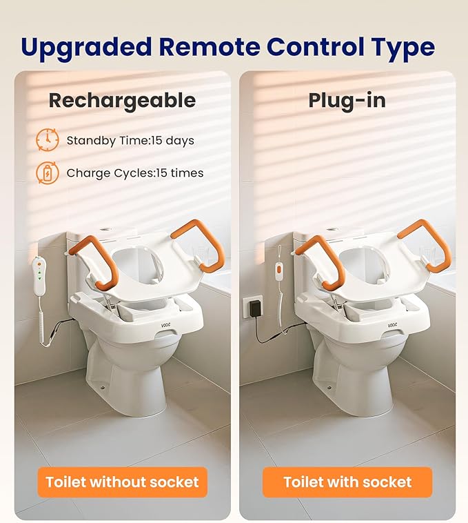 VOCIC Upgrade Electric Raised Toilet Seat, Rechargeable Powered Toilet Riser for Seniors, Elevated Toilet Seat with Handles, Toilet Lift Assist, Support to 330LBS, AX12 2.0