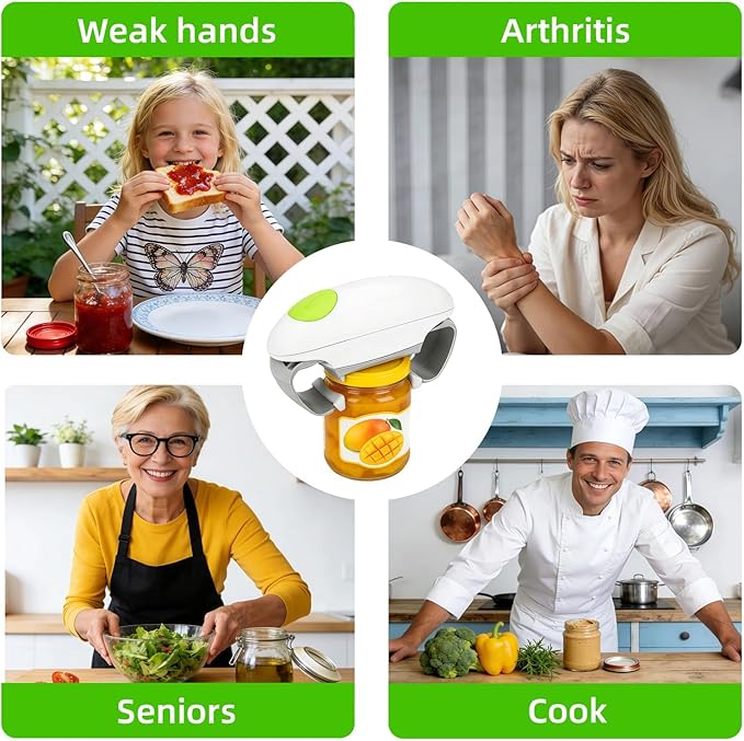 Electric Jar Opener, Higher Torque Automatic Jar Openers with One-Touch, Easy Opening, Adjustable for Most Size Lids, Kitchen Gadget for Home Use, For Arthritic Hands, Weak Hands and Seniors and Chef