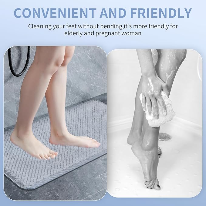 Yolife Shower Foot Scrubber Mat, Anti-Slip Bath Mat with Scrub Bristles, Soft Shower Foot Massager with Strong Suction Cups for Soothe Achy Feet, 25.6" x 13.4"