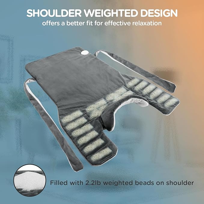 Comfytemp Heating Pad for Back Neck Shoulders, Weighted Heating Pad, Valentines Day Birthday Gifts for Women Men Mom Dad Elderly, Extra Large Electric Back Heated Wrap with Auto-Off, 22"x33", Grey