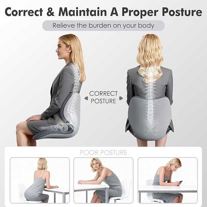 Civa Ergonomic Back Support Cushion for Office & Wheelchair, Posture Support for Long Sitting, Lumbar System & Extra-Thick Memory Foam for Sciatica Pain Relief (Max Hips 40", Waist 38")