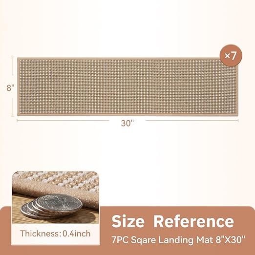 7PC Jute Stair Treads for Wooden Steps-Stairs Carpet Non Slip-Peel and Stick Stair Treads Indoor, Adhesive Staircase Step Treads Residue Free, Durable Natural Stair Runner Rug,8"x30" Beige