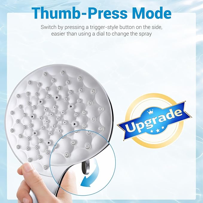 dual shower head with handheld combo,8.6 inch Rainfall showerhead,6 settings hand held shower heads with hose (Chrome)