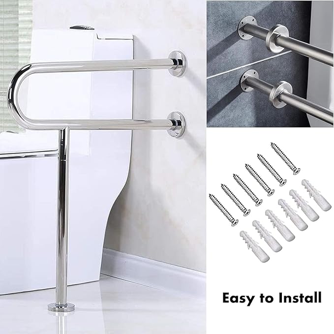 LacatohuuToilet Grab Bar with Leg 23.6inch,Anti-Slip Handicap Grab Bars Safety Rails,Stainless Steel Bathroom Support Rail for Seniors,Elderly,Pregnant,Disabled,Shower Grab Bars Supports 350lbs Load