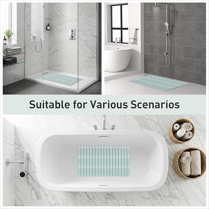 XIYUNTE Shower Mat Non Slip Bath Mat for Tub - 27 X 16 Inch TPE Bathtub Mat Non Slip Shower Mats for Inside Shower, Bath Tub Mat with Powerful Suction Cup, Easy to Cut and Dry, Green