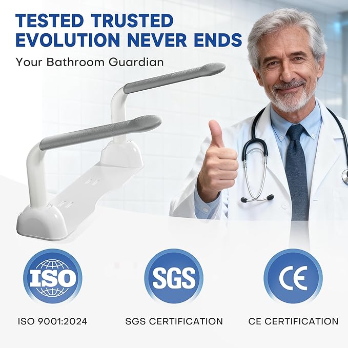 DOZAWA Toilet Safety Rails for Seniors, Heavy Duty Toilet Rails with Foldable Handles, Space-Saving Toilet Assist Arms, Toilet Bars for Elderly, Pregnant, Mobility Impaired, Support Up to 480LBS