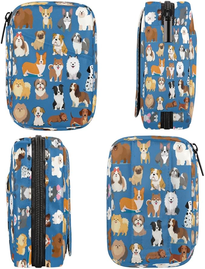 Pill Case Pill Travel Organizer 7 Day Weekly Medicine Pill Box Animal Dog Blue Small Cute Compact Size Vitamin Container Pill Bottle Portable Birth Control Pill Holder Bag with Zipper