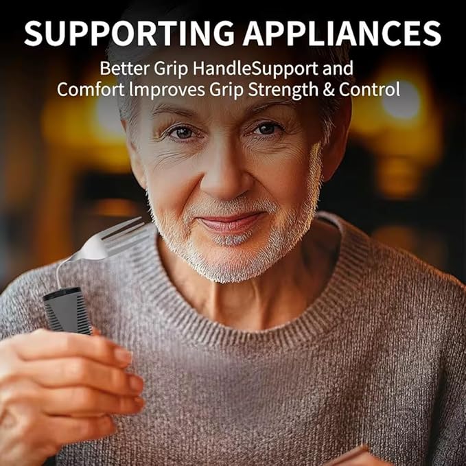 Adaptive Utensils for Elderly, Easy Grip Non-Slip Cutlery Set for Disabled Adults, 6-Piece Stainless Steel Includes Vertical Knife, Standard Knife, Flexible Fork & Spoons, Grip handle