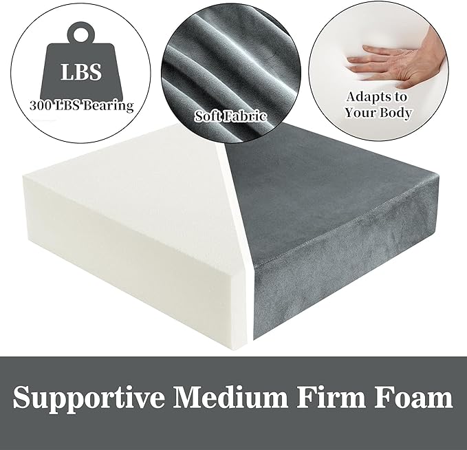 HOMBYS Foam Recliner Chair Cushions for Elderly, 4" Thick Chair Pads with Back Support for Office, Non-Slip Medium Firm Seat Cushion with Lumbar Pillow(Light Grey, 13" Backrest)