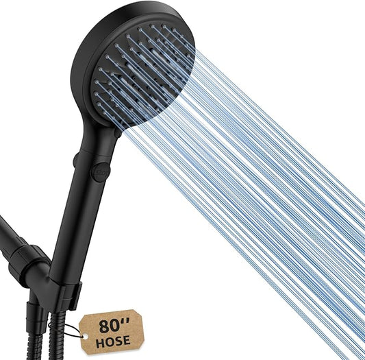 FASDUNT Shower Head with Handheld, High Pressure Handheld Shower Head with 80" Extra Long Stainless Steel Hose & Adjustable Bracket, Showerhead with ON/OFF Switch, Black