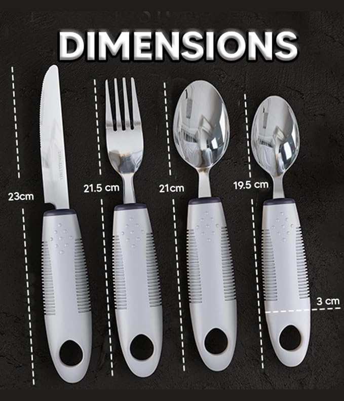 4Pcs Weighted Adaptive Utensils 42° Angled Parkinsons Utensils, Weighted Utensils for Hand Tremors and Parkinsons Patients, Arthritis Silverware for Elderly & Seniors (Left-Hand-Grey)