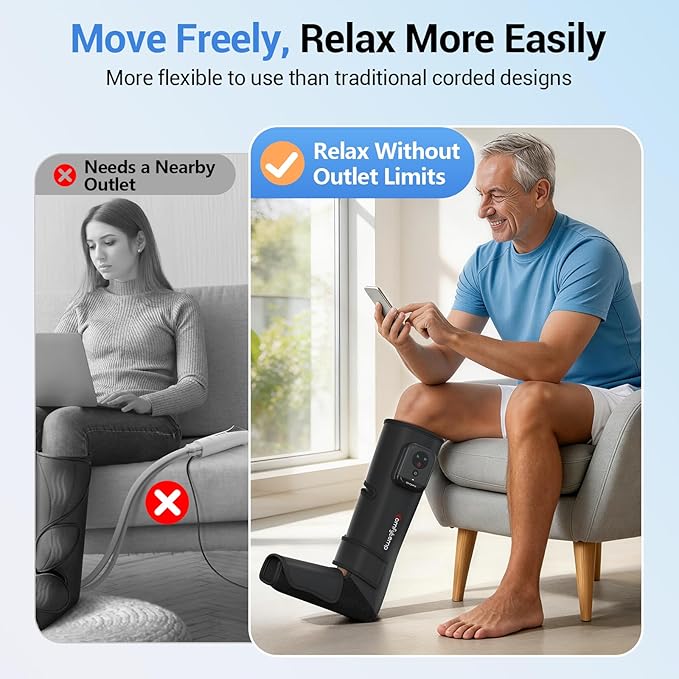 Comfytemp Cordless Air Compression Leg Massager for Circulation and Pain Relief FSA, Portable Foot and Calf Compression Boot for Swelling, HSA Eligible, Ideal for Mom Dad (1 Pack, Fits Calf 13"~19")