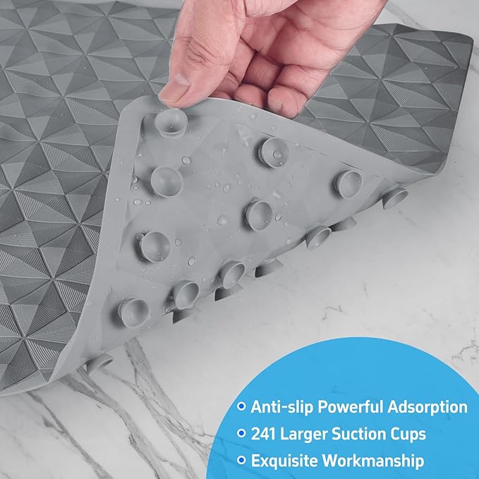 WRISIN Non Slip Bathtub Mat for Bath Tub Shower - Natural Rubber Mat with Suction Cups - Large Soft Bathroom Safety Mat - Unique Diamond Pattern - Fatigue Relief - Machine Washable - 17 × 35 Inch