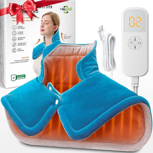 Mothers Day Gifts for Mom Her, Weighted Neck & Shoulder Heating Pad for Pain Relief | Father’s Day Gift for Dad Husband from Daughter Son Wife | 6 Heat Settings, 2H Auto‑Off | Home & Office Use