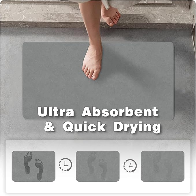 TYUU Bathroom Mat Quick Dry, Bathroom Rugs Non Slip Washable Thin Absorbent Bath Mat Fits Under Door Bathroom Floor Mat Perfect for Bath, Shower, or Sink 36"x48" Light Grey