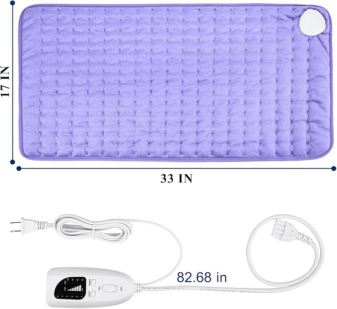 33"X17" Electric Heating pad with 6 Heat Settings, Auto Shut Off, Dry Electric Heating for Back Neck Knee Arms Legs Shoulder Heat Pads for Christmas Birthday Father's Day Mother's Day (Light Purple)