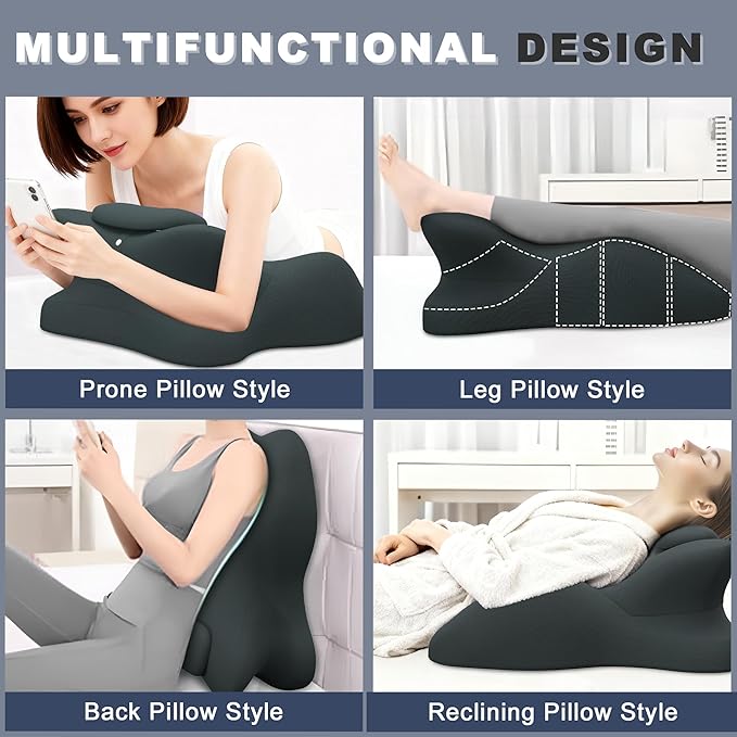 Memory Foam Ergonomic Wedge Pillow, Prone Pillow for Sleeping, Reading Pillow for Bed, Ergonomic Support for Back Pain & Sitting Up, Ideal for Massage, with Removable Cover