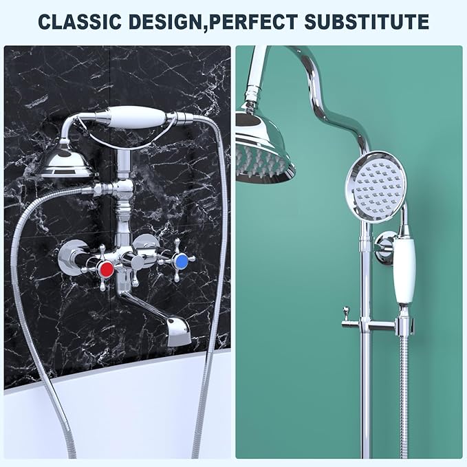 ENGA Vintage Hand-held Shower Rain Sprayer Telephone Shaped Ceramic Shower Head with 59 Inch Hose for Bathroom (Chrome Finish)