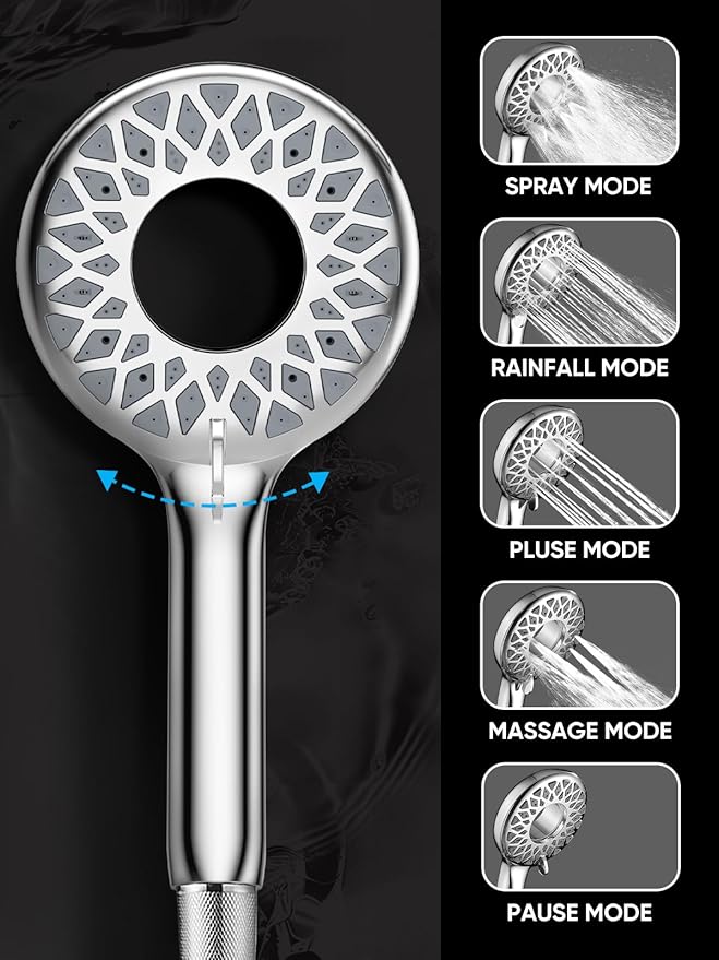 Cobbe Dual Shower Head with Magnetic Handheld, High Pressure Rain Shower Combo 2-in-1 Fixed & Detachable, Multiple Spray Modes, Built-in Magnet Dock 6ft Hose, Chrome