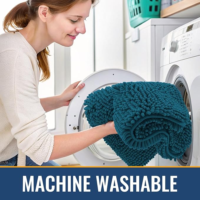 Arotive Bathroom Rugs 59x24, Extra Soft Absorbent Shaggy Chenille Bath Rugs, Machine Washable Rubber Backing Non-Slip Bath Mats for Bathroom Floor Tub and Shower, Home Decor Accessories,Peacock Blue
