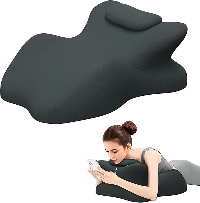 Memory Foam Ergonomic Wedge Pillow, Prone Pillow for Sleeping, Reading Pillow for Bed, Ergonomic Support for Back Pain & Sitting Up, Ideal for Massage, with Removable Cover