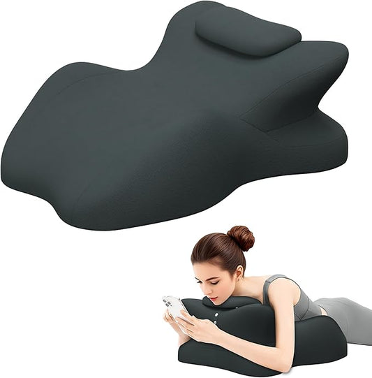 Memory Foam Ergonomic Wedge Pillow, Prone Pillow for Sleeping, Reading Pillow for Bed, Ergonomic Support for Back Pain & Sitting Up, Ideal for Massage, with Removable Cover