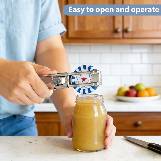 2 Pack Adjustable Stainless Steel Jar Opener for Seniors & Weak Hands, Bottle Lid Opener Tool with Non-Slip Grip, Easy Manual Canning Jar Cap Cracker Openers for Jars, Tops, Cans. (2)