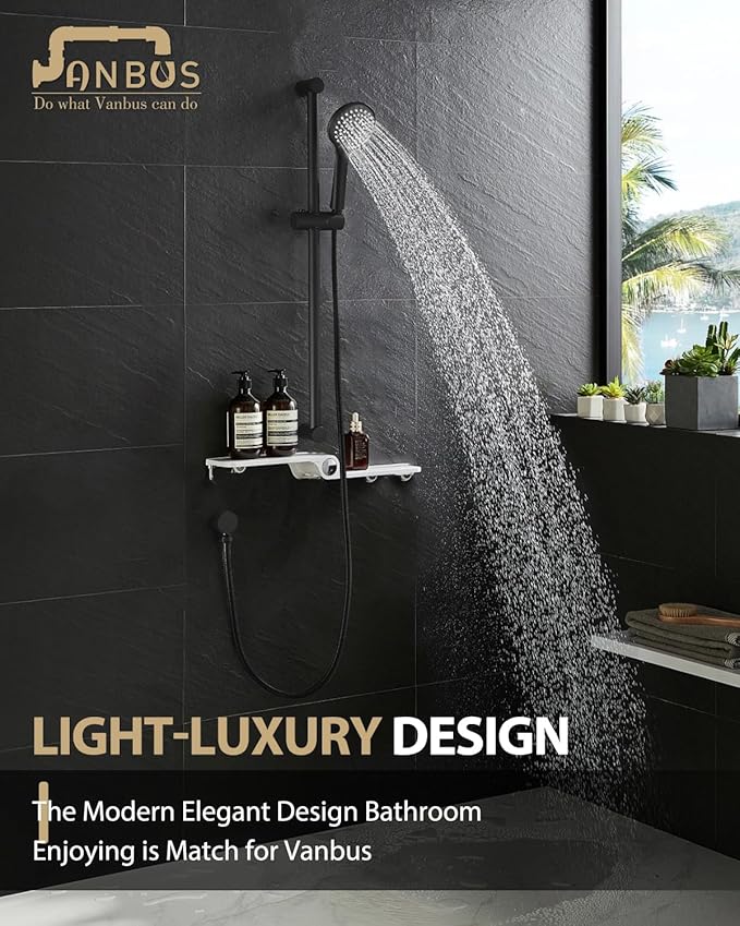 Handheld Shower Head with Adjustable 30-Inch Shower Slide Bar and 59-Inch Hose, 5-Function 3.2GPM High Pressure Handheld Shower Head with Drop Ell and Holder, Matte Black