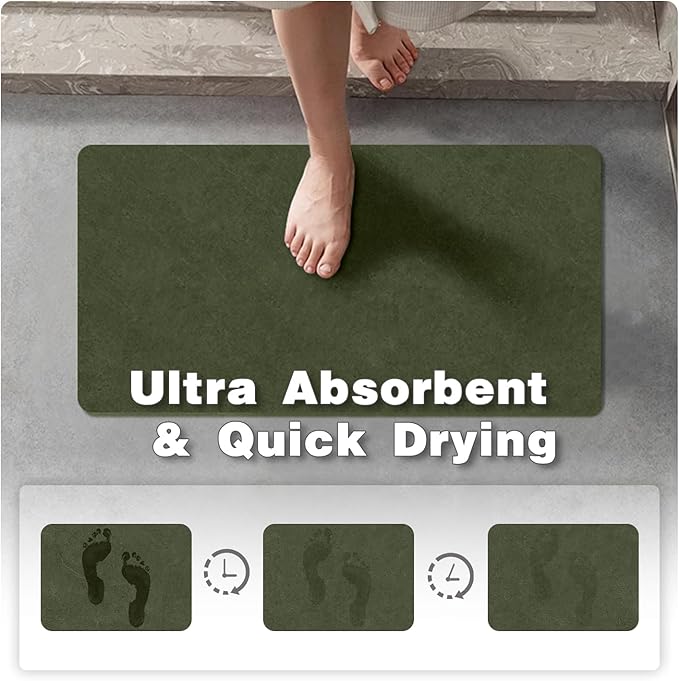 TYUU Bathroom Mat Quick Dry, Bathroom Rugs Non Slip Washable Thin Absorbent Bath Mat Fits Under Door Bathroom Floor Mat Perfect for Bath, Shower, or Sink 20"x30" Sage Green