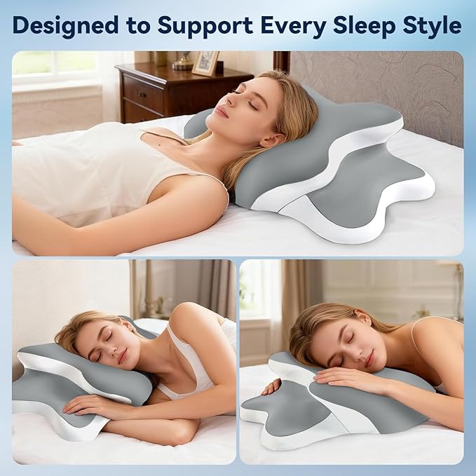 Sleep Apnea Pillow with Neck Pain & Snoring Relief -Orthopedic Cervical Pillow, Ergonomic Contour Memory Foam for Side, Back,Stomach Sleepers, Medium Firm (Grey,Queen Size)