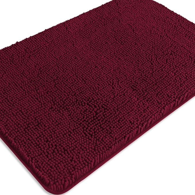 Vivid Burgundy Bathroom Rugs – Absorbent and Washable Bath Mat, Non-Slip, Thick Soft Chenille Bath Rugs for Bathroom Floor, Shower, Sink - 24" x 36"
