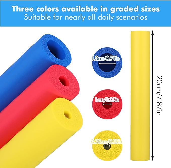 6 Pcs Foam Grip Tubing Adaptive Utensils Grip Tubing Tools Foam Tubing for Handle Grip Elderly Disabled Handicapped (3 Colors)