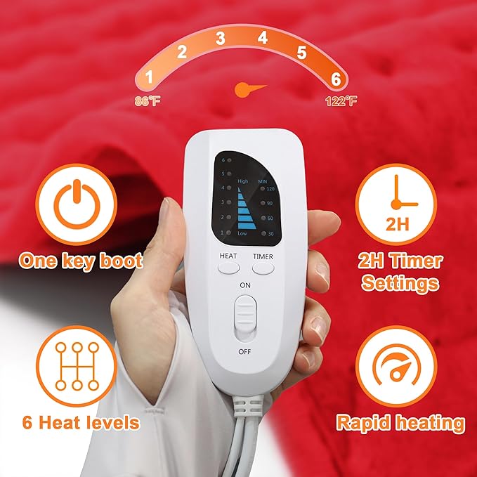 Deepsoon Heating Pad,Electric Heating Pads for Back,Neck,Moist Heating Pad for Abdomen Shoulder Knee Legs,Dry/Moist Heat&Auto Shut Off,Mother's Day Birthday for Men and Women,Red,33x17 Inch