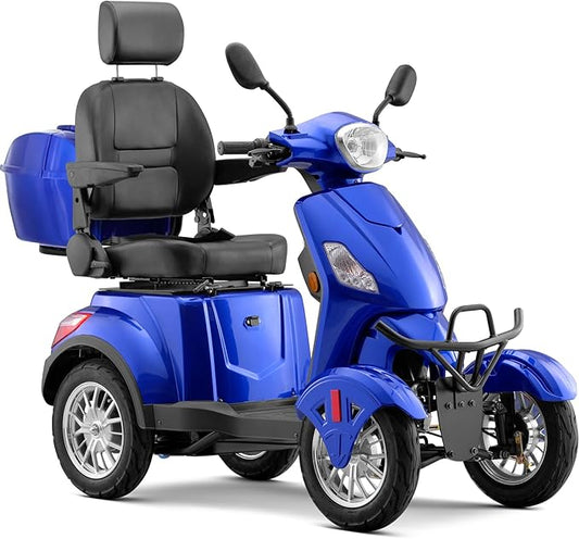 Super Large Electric 4 Wheel Mobility Scooters, Heavy Duty 800W Wheelchair Device, 25 Miles Long Range, All Terrain Mobility Scooter，Speed Adjust, Remote Key,Receive Ready to Ride (Blue)